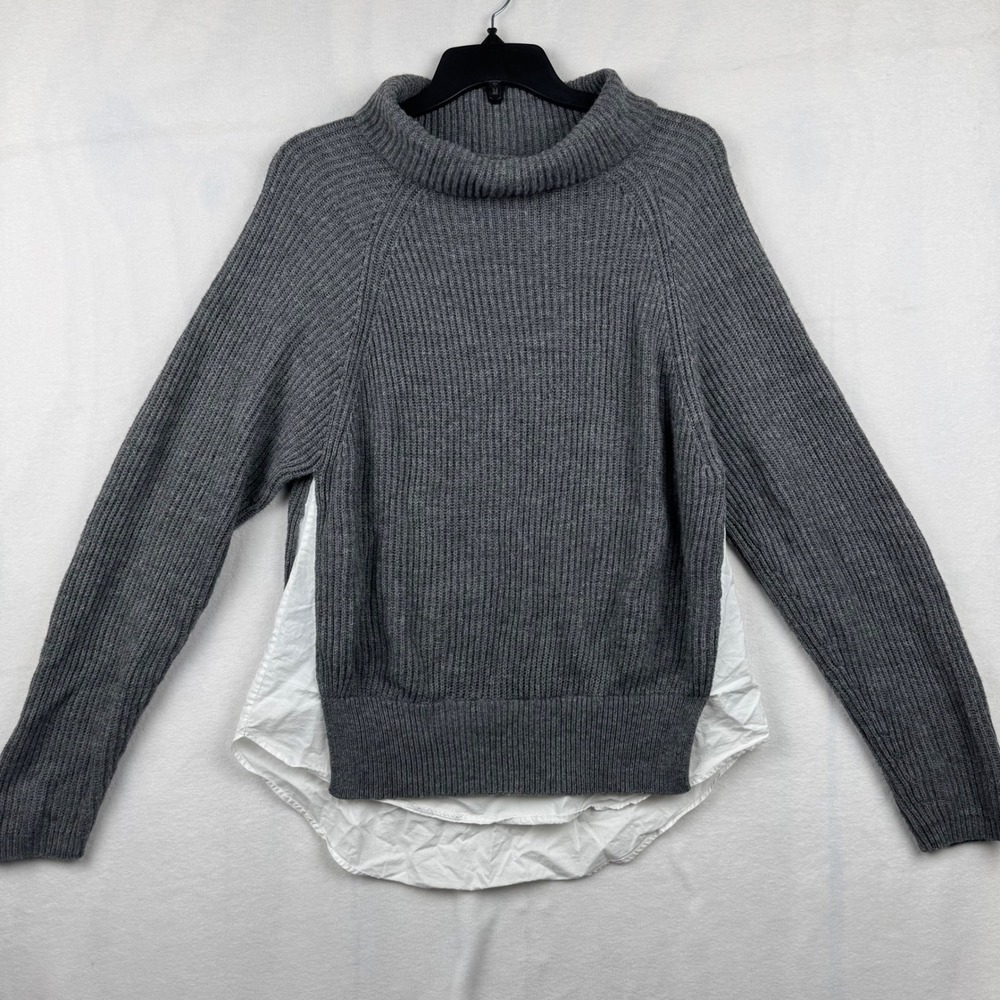 Madison Gray Ribbed Knit Turtleneck Sweater with White Layered Hem Size S